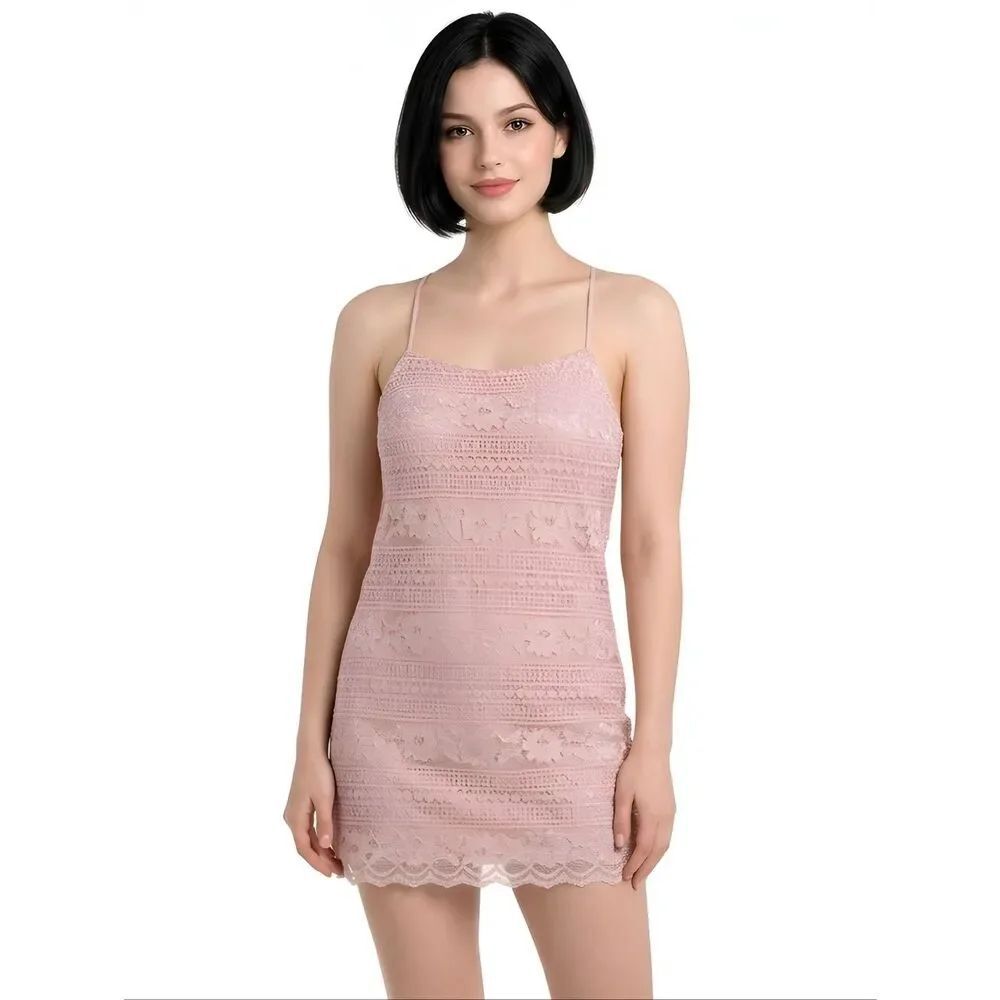 1. State Pink Lace Spaghetti Strap Shift Dress Size L